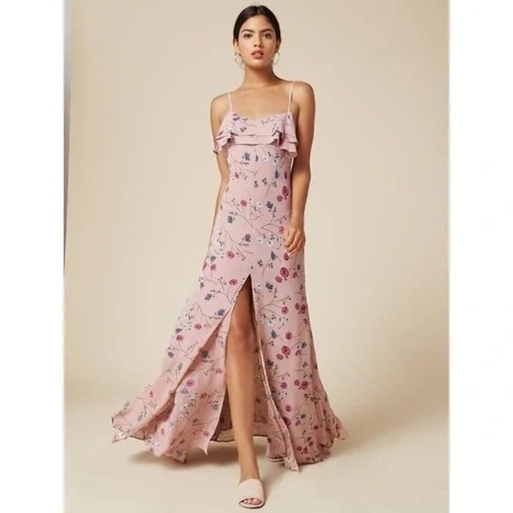 NWT Reformation Gertrude Pink Floral Eden Print Open Back Maxi Dress Size 4